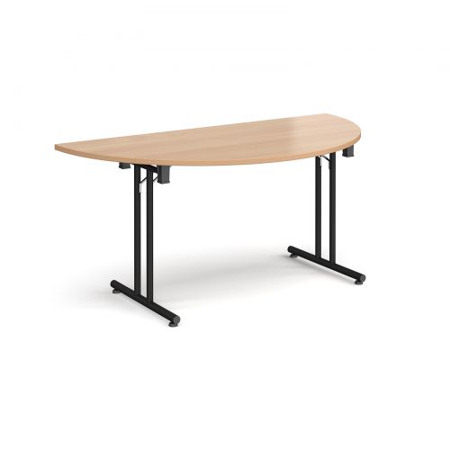 Semi Circular Folding Leg Table With Black And Straight Foot Rails 1600mm X 800mm Beech Semi Circular Folding Leg Table With Black And Straight Foot Rails 1600mm X 800mm Beech