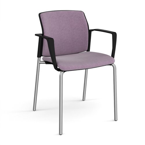 Santana 4 leg stacking chair with fabric seat and back, chrome frame and fixed arms - made to order