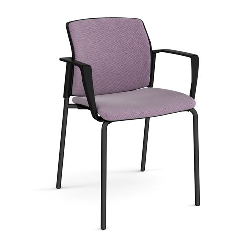 Santana 4 leg stacking chair with fabric seat and back, black frame and fixed arms - made to order