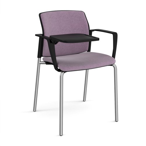 Santana 4 leg stacking chair with fabric seat and back, chrome frame with arms and writing tablet - made to order