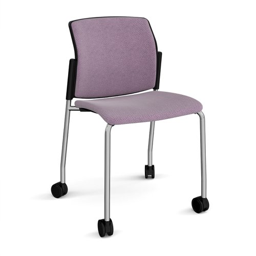 Santana 4 leg mobile chair with fabric seat and back, chrome frame with castors and no arms - made to order