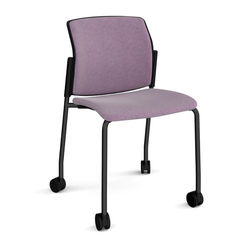 Santana 4 leg mobile chair with fabric seat and back, black frame with castors and no arms - made to order