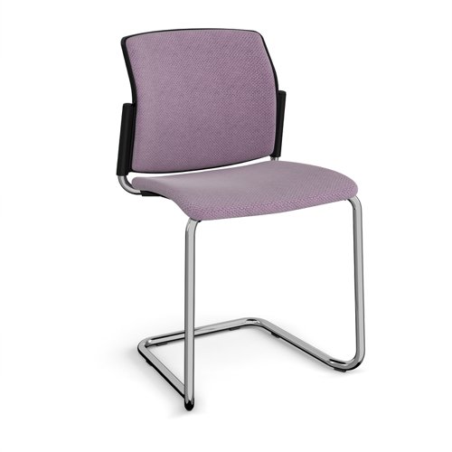 Santana cantilever chair with fabric seat and back, chrome frame and no arms - made to order