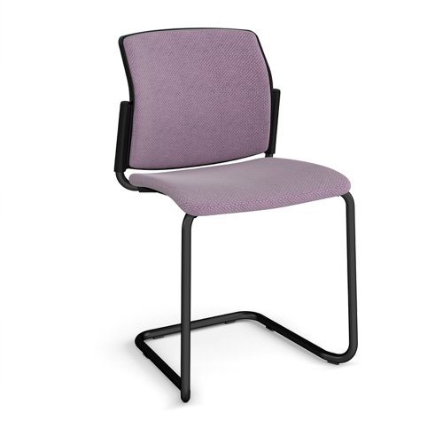 Santana cantilever chair with fabric seat and back, black frame and no arms - made to order