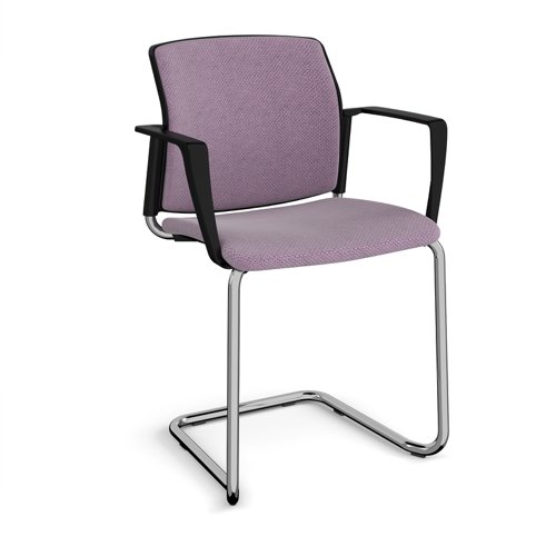 Santana cantilever chair with fabric seat and back, chrome frame and fixed arms - made to order