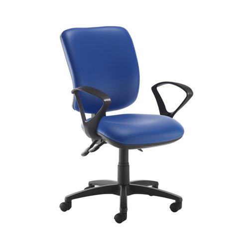 Senza high back operator chair with fixed arms - Ocean Blue vinyl