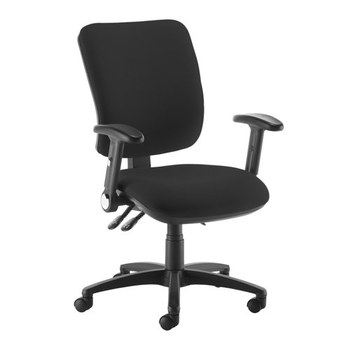 Senza High fabric back operator chair with folding arms - black