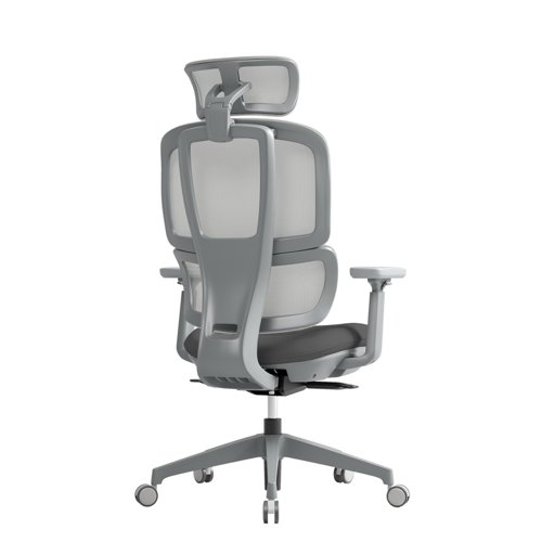 Shelby grey mesh back operator chair with headrest and grey fabric seat Dams International