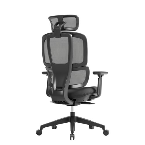 Shelby black mesh back operator chair with headrest and black fabric seat Dams International