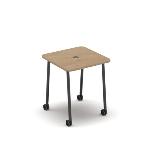 Show mobile meeting power ready table with central 80mm circular cutout 700 x 700mm - kendal oak top | SHW-DT07-P-KO | Dams International