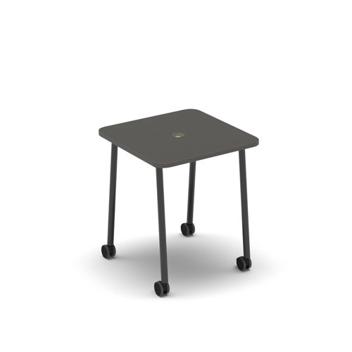 Show mobile meeting power ready table with central 80mm circular cutout 700 x 700mm - onyx grey top | SHW-DT07-P-OG | Dams International
