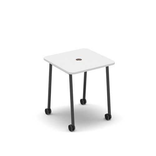 Show mobile meeting power ready table with central 80mm circular cutout 700 x 700mm - white top