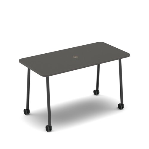 Show mobile meeting power ready table with central 80mm circular cutout 1400 x 700mm - onyx grey top | SHW-DT14-P-OG | Dams International