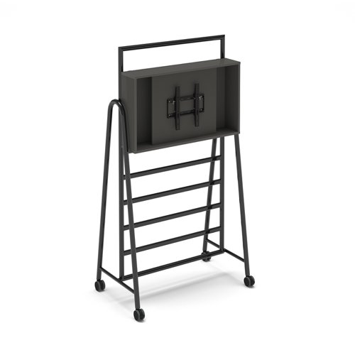 Show media unit add-on with TV bracket for mobile A-frame caddy system - onyx grey