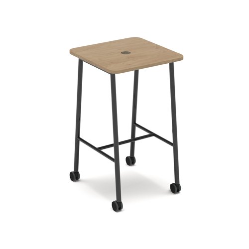 Show mobile poseur power ready table with central 80mm circular cutout 700 x 700mm - kendal oak top