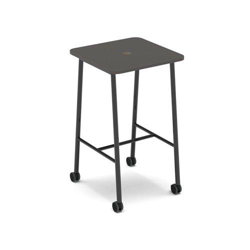 Show mobile poseur power ready table with central 80mm circular cutout 700 x 700mm - onyx grey top