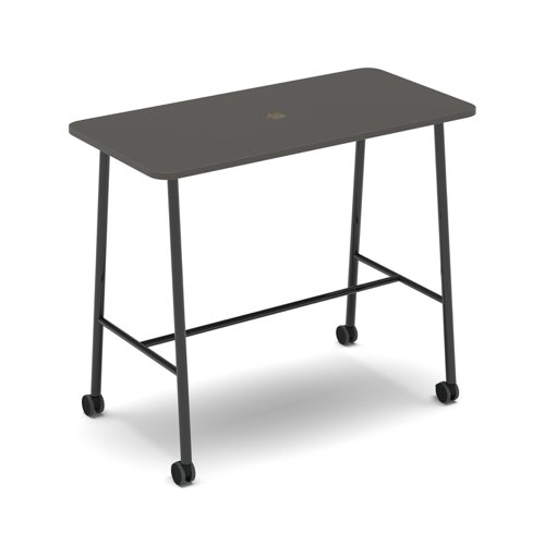 Show mobile poseur power ready table with central 80mm circular cutout 1400 x 700mm - onyx grey top | SHW-PT14-P-OG | Dams International