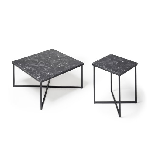 Siena square side table with a black steel frame and Lotus wood top