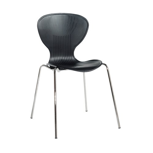 Sienna one piece shell chair with chrome legs (pack of 4) - black