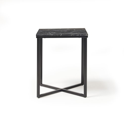 Siena square side table with a black steel frame and Lotus wood top