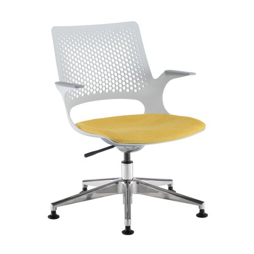 Solus designer operators chair with upholstered seat, chrome base, glides and dove grey shell - made to order