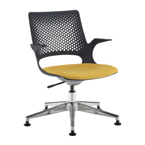 Solus designer operators chair with upholstered seat, chrome base, glides and black shell - made to order