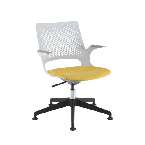 Solus designer operators chair with upholstered seat, black base, glides and dove grey shell - made to order