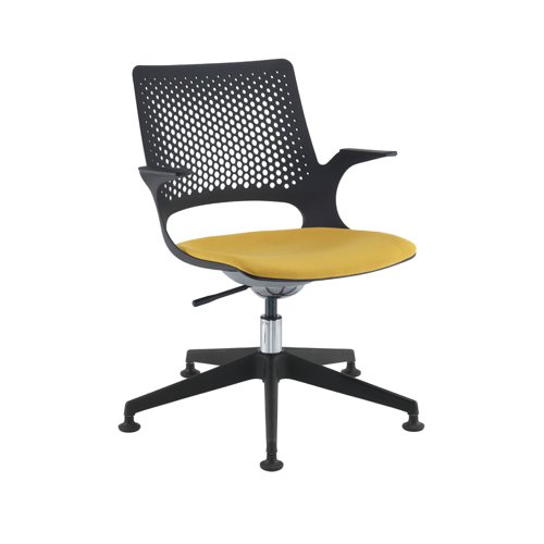 Solus designer operators chair with upholstered seat, black base, glides and black shell - made to order
