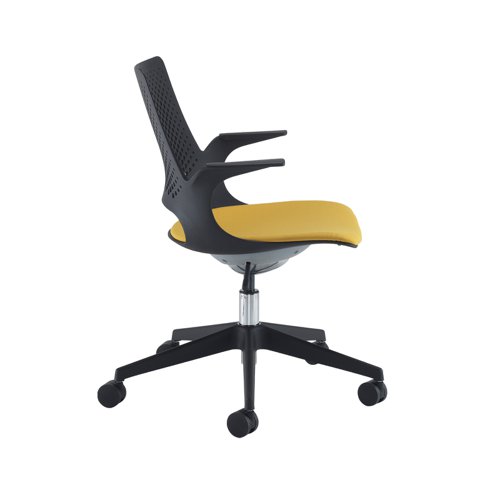 Solus designer operators chair with upholstered seat and black base and castors and black shell - made to order