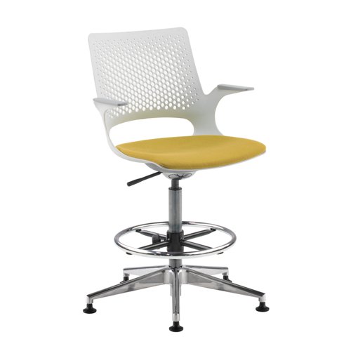 Solus designer draughtsmans chair with upholstered seat, chrome base, glides and dove grey shell - made to order