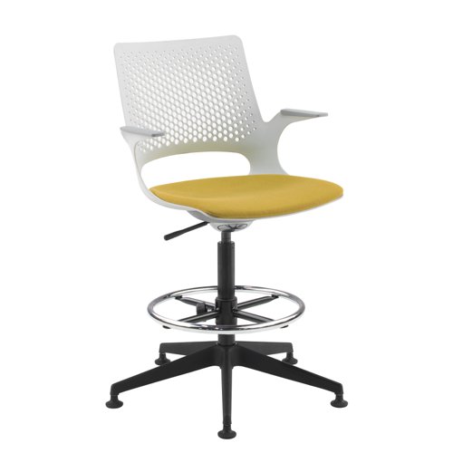 Solus designer draughtsmans chair with upholstered seat, black base, glides and dove grey shell - made to order
