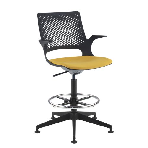 Solus designer draughtsmans chair with upholstered seat, black base, glides and black shell - made to order