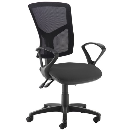 Senza mesh back operator chair with fixed arms - black