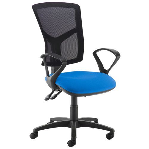 Senza mesh back operator chair with fixed arms - blue