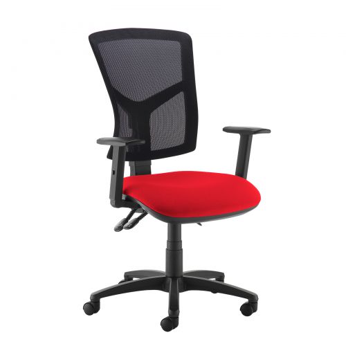 Red high mesh back operator chair with adjustable arms