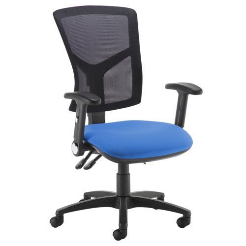 Senza mesh back operator chair with folding arms - blue