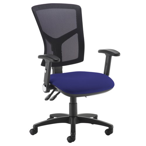 Senza high mesh back operator chair with folding arms - Ocean Blue