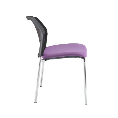 Santana 4 leg stacking chair with fabric seat and mesh back and chrome frame and no arms - made to order