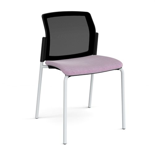 Santana 4 leg stacking chair with fabric seat and mesh back and grey frame and no arms - made to order