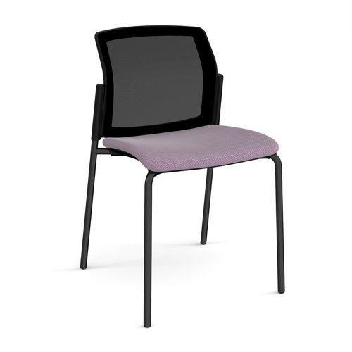 Santana 4 leg stacking chair with fabric seat and mesh back and black frame and no arms - made to order