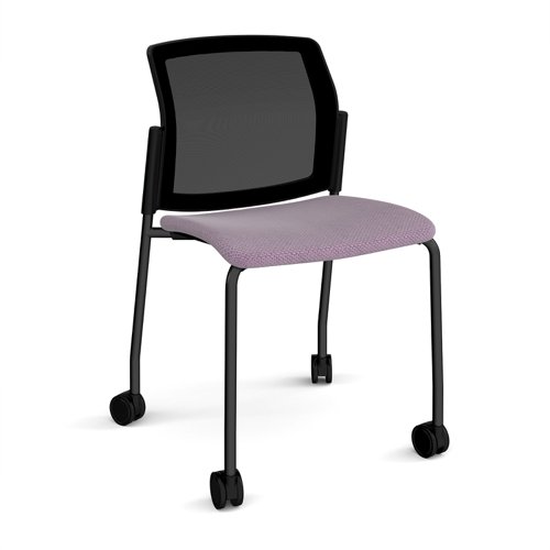 Santana 4 leg mobile chair with fabric seat and mesh back, black frame with castors and no arms - made to order