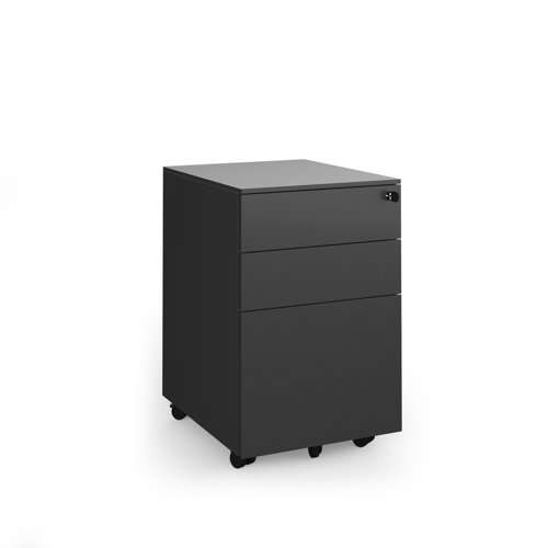 Steel 3 drawer wide mobile pedestal - black