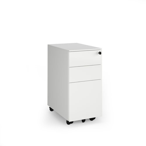 Steel 3 drawer narrow mobile pedestal - white