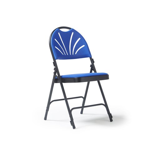 Spira steel folding chair with blue fabric seat and matching back - 4 Units per box