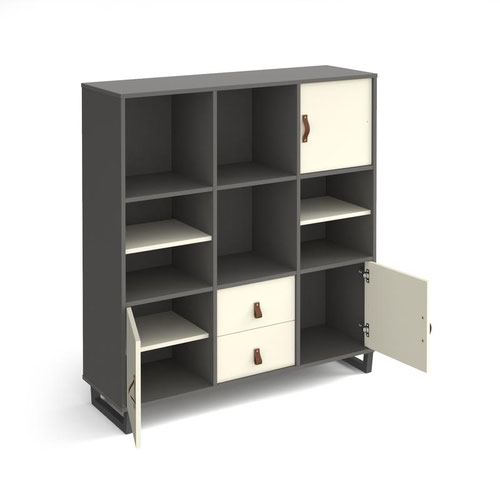 Sparta cube storage unit 1370mm high with 6 open boxes and charcoal A-frame legs - grey