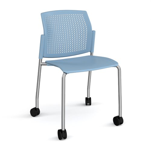 Santana 4 leg mobile chair with plastic seat and perforated back