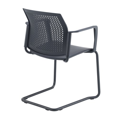 Santana cantilever chair with plastic seat and perforated back, black frame and fixed arms - black