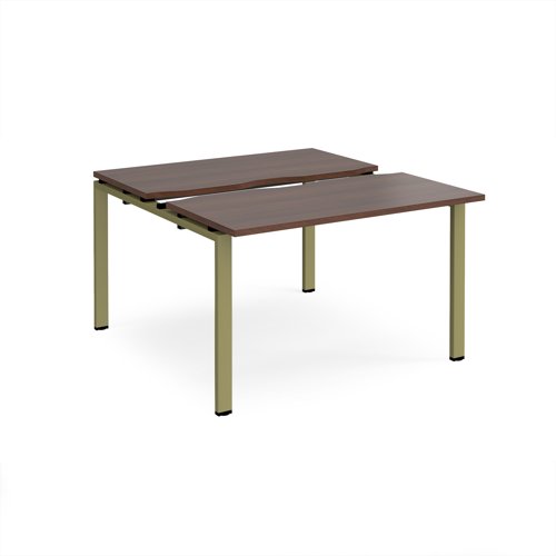 Adapt sliding top back to back desks 1200mm x 1200mm - green frame, walnut top