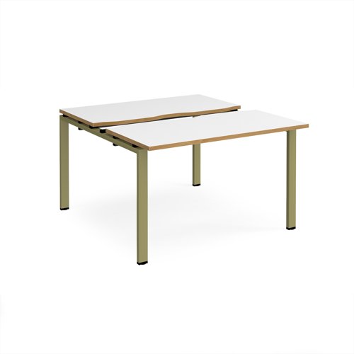 Adapt sliding top back to back desks 1200mm x 1200mm - green frame, white top, oak edge