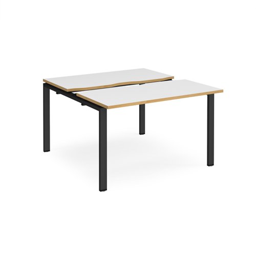 Adapt sliding top back to back desks 1200mm x 1200mm - black frame, white top with oak edging